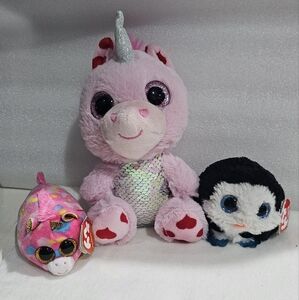 BUNDLE TY Puffies Beanie Babies Teeny Tys and Plush Unicorn BIG EYES